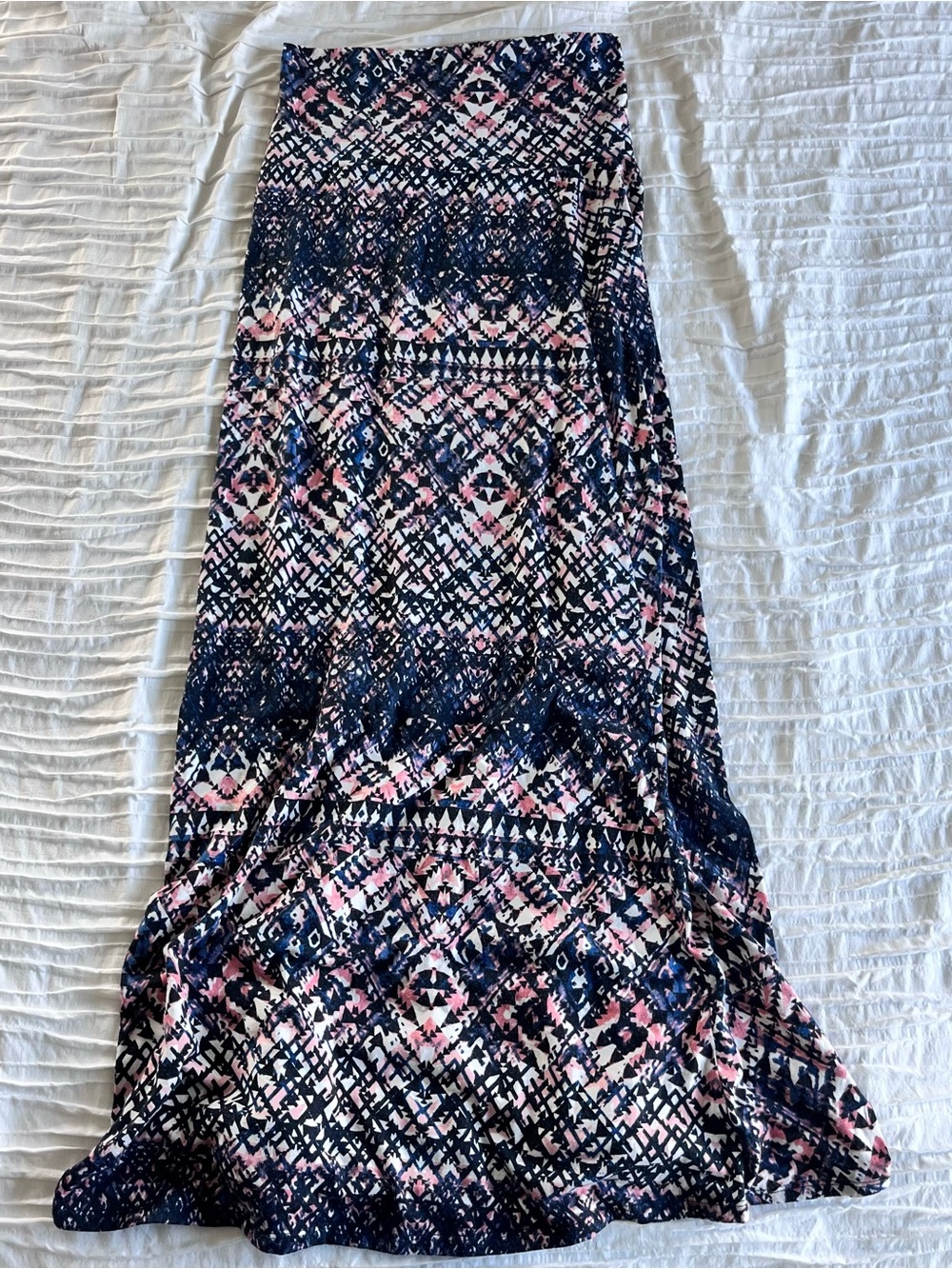 LuLaRoe Navy and Pink Geometric Maxi Skirt